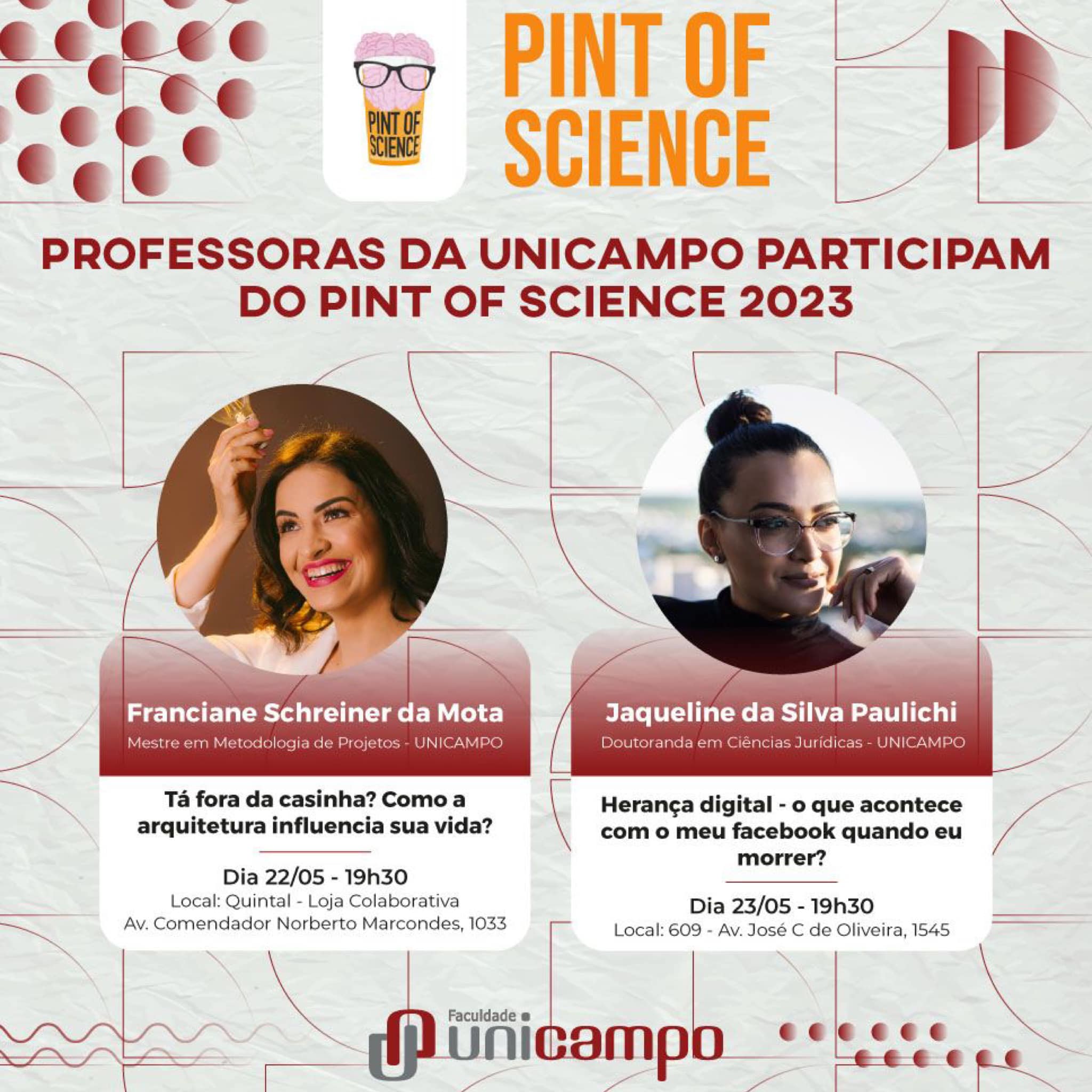 Professoras da Faculdade Unicampo participam do Pint Of Science 2023