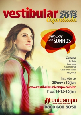 Inscrições para Vestibular Agendado 2013 da Faculdade Unicampo encerram-se quinta-feira