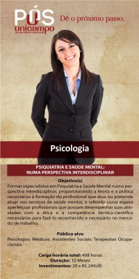 Faculdade Unicampo abre inscrições para Pós-graduação em Psiquiatria e Saúde Mental