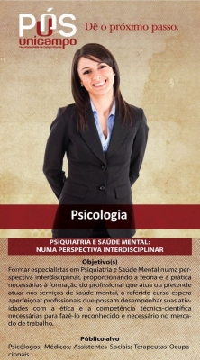 Inscrições para Pós-graduação em Psiquiatria e Saúde Mental estão abertas na Faculdade Unicampo