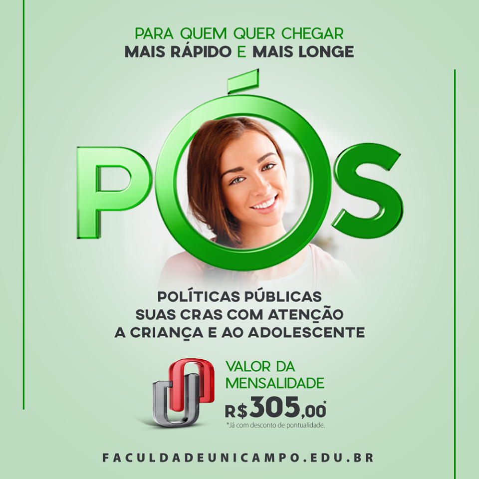 Faculdade Unicampo abre inscrições para o curso de Pós-graduação Políticas Públicas SUAS e CRAS com atenção para crianças e adolescentes