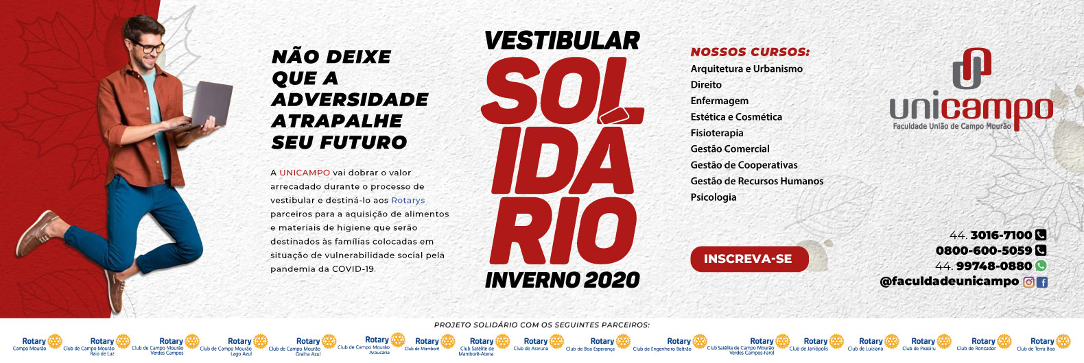 Lançamento:  “Vestibular Solidário” da Unicampo  tem parceria inédita com 17 Rotarys