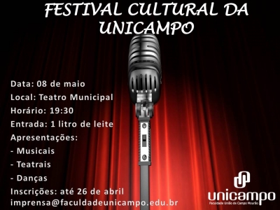 Inscrições para o Festival Cultural da Unicampo encerram-se sexta-feira